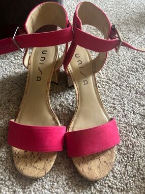 Unisa Pink Suede Ankle-Strap Cork Block Heels